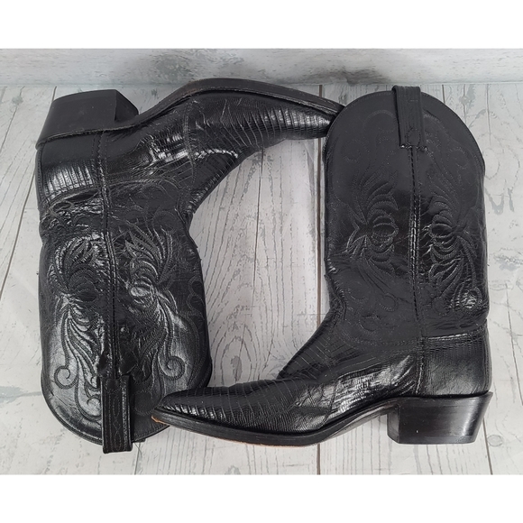 Dan Post 7.5 Medium Cowboy Boots Black Lizard Leather Great Western Boot Co - Picture 5 of 8